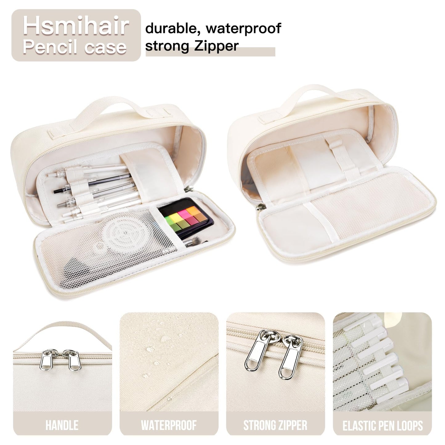 Hsmihair Big Capacity Pencil case pencil Bag Multifunctional Pencil Pouch with Compartmens, pencil box for girls boys Stationery Bag Pencil case Pouch Cosmetic 2100ML (White)