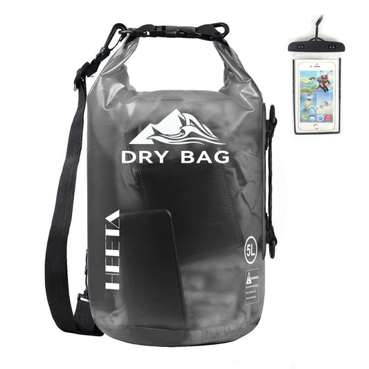 HEETA Dry Bag Waterproof for Women Men, Roll Top Lightweight Dry Storage Bag Backpack with Phone Case for Travel Swimming Boating Kayaking Paddle Board Camping Beach Accessories(Transparent Black,10L)