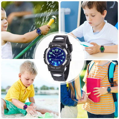 Juboos 7 Color Kids Watches,Children Analogue Quartz Watch for Boys Girls Kids Waterproof Time Teach Watches, Sport Outdoor Wrist Partner 5-16