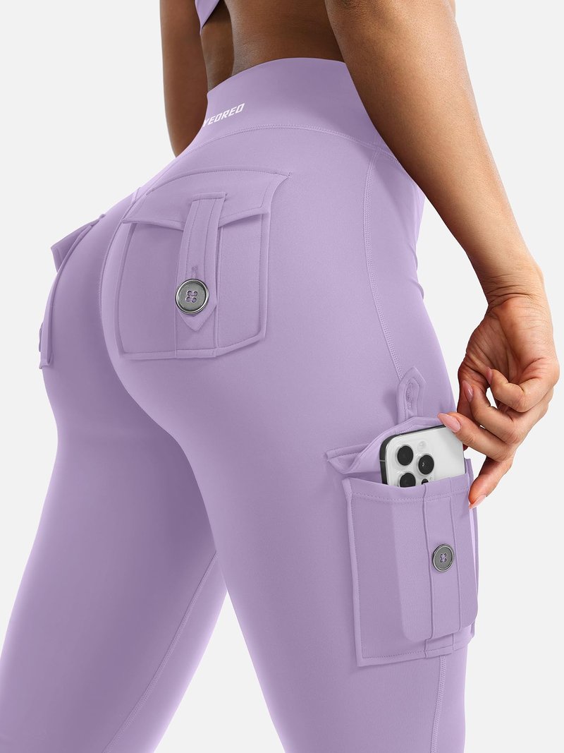 YEOREO CoreFlex Women Workout Flare Leggings with Pockets Hidden Scrunch High Waisted Cargo Gym Yoga Leggings Fog Purple XXL