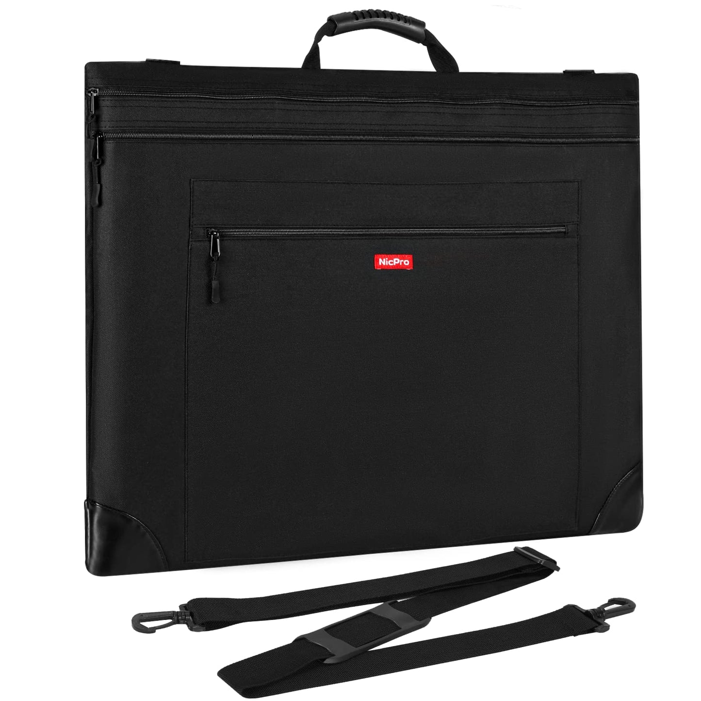 Nicpro Light Weight Art Portfolio Bag, 18x24 Black Art Canvas Portfolio Case with Detachable Shoulder Strap, Leather Corners, Carrying Storage Case for Artwork, Poster, Sketching, and Drawing