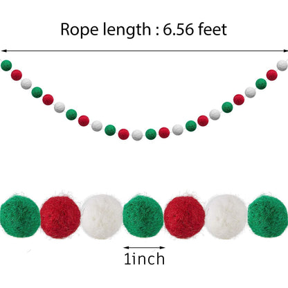 WILLBOND 3 Pieces Wool Felt Rainbow Ball Garland Colorful Pom Pom 6.5 ft Long 24 Ball Garland for Easter Mardi Gras Classroom Halloween Thanksgiving Xmas (Red,White,Green)