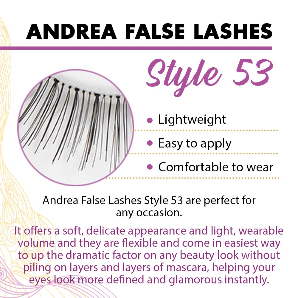 Andrea Natural False Lashes Style 53 - Black, Natural Look Strip Lashes for Everyday Wear, 4 Pairs