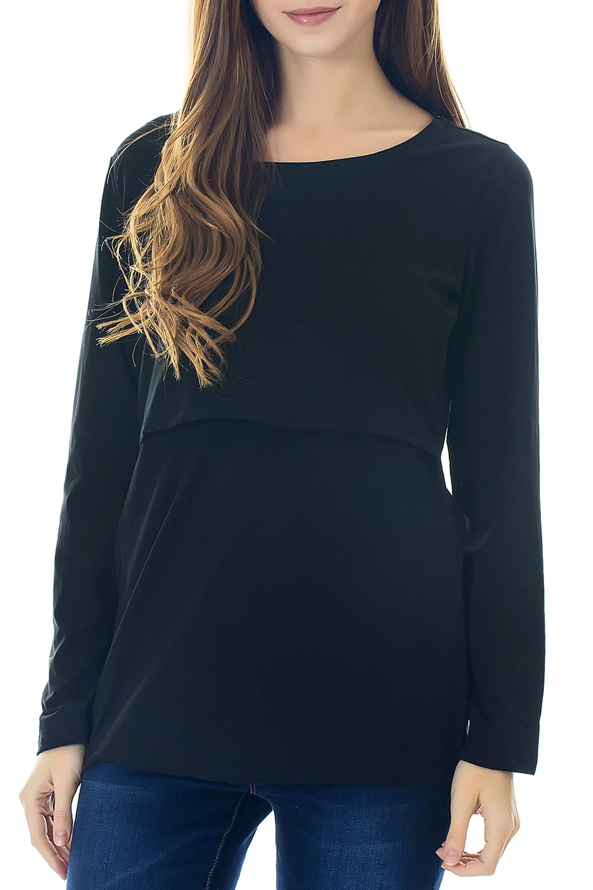 Smallshow Nursing Tops Women's Maternity Long Sleeve Breastfeeding Shirts,Wine/Deep Green/Black,M