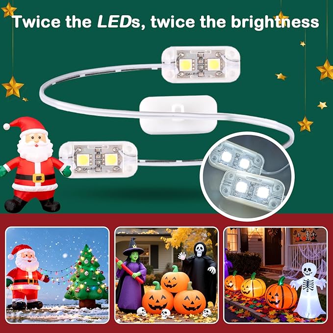 2-Pack Inflatable Fan Replacement, 1.5A Air Fan Blower with 2.0A Adapter and 5 LEDs Bulbs Light Strings for Halloween, Thanksgiving and Christmas Inflatables (IP68 Waterproof, 5.0 * 5.0'')