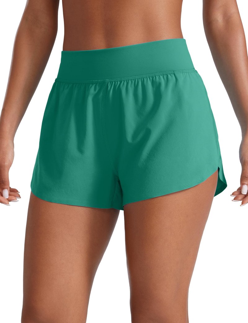 CRZ YOGA High Waisted Split Running Shorts for Women 3" - Comfy Mesh Liner for Workout Athletic GymTrack Quick Dry Cascadia Green X-Large