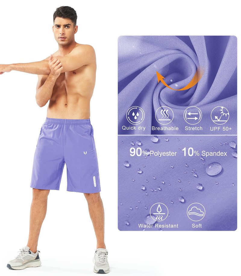 NORTHYARD Men's Athletic Running Shorts Gym Workout 7"/9"/5" Quick Dry Lightweight Sports Basketball Tennis 3 Zipper Pockets VIOLET-9inch 4XL