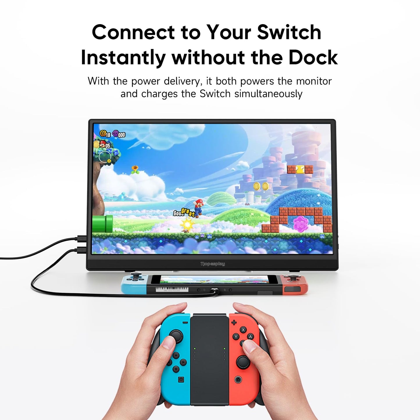 Dopesplay Portable Monitor 15.6'', 1080P FHD Travel Monitor for Laptop, USB-C/HDMI Portable Second Computer Display, Lightweight External Screen for PC Mac PS3/4/5 Xbox