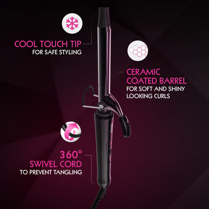 Wahl Curling Tong, Hair Styling Tool, Curling Wand, Ceramic Curlers for Shiny Curls, Corded Hair Curling Wand, Swivel Cord, Quick Heat, Cool Touch Tip, Barrel Clamp, 25mm