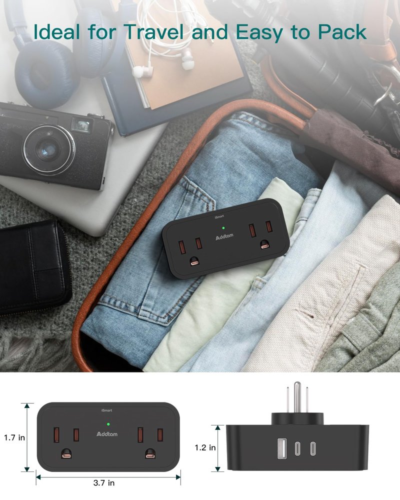Cruise Ship Essentials, Travel Power Strip - Outlet Extender with 4 AC Outlets 3 USB (2 USB C), No Surge Protector Cruise Approved for Carnival, Royal, Multi Plug Adapter for Cruise Travel Essentials