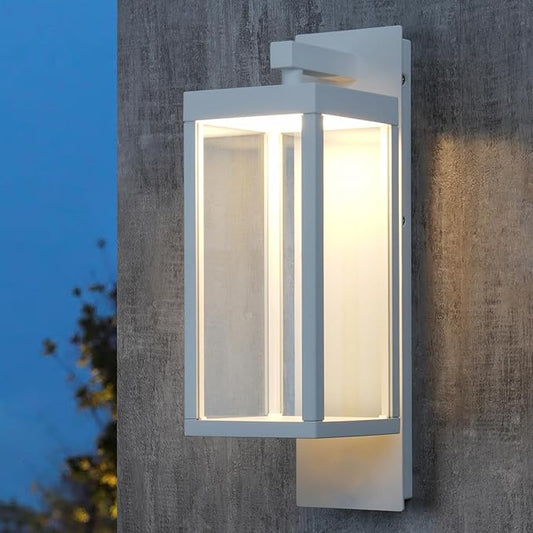 Modern Outdoor Light Fixtures Dusk to Dawn Outdoor Lighting,15" Exterior Wall Sconce, Porch Light, Black Garage Lights Wall Lamp, Waterproof Outdoor Lights for House, Garden, Front Door，White