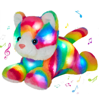 Glow Guards 13" Light up Musical Rainbow Cat Stuffed Animal,LED Night Light Glowing Singing Snuggle Kitty Plush Toy Glow in The Dark,Christmas Birthday Gifts for Toddlers Kids Children