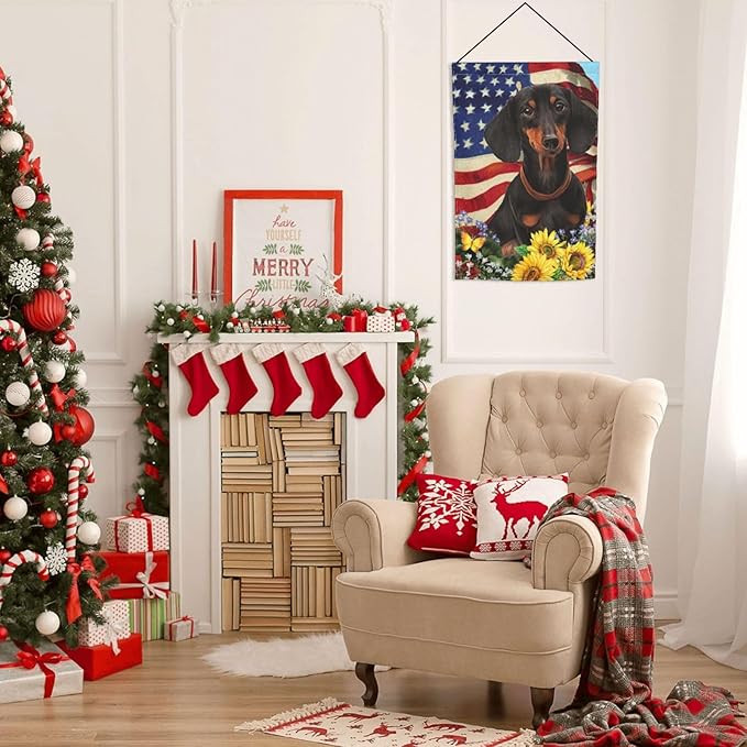Dachshund American Flag Patriotic Dog Garden Flag Welcome Party Outdoor Outside Decorations Picks Home House Garden Yard Decor 12x18 Inch