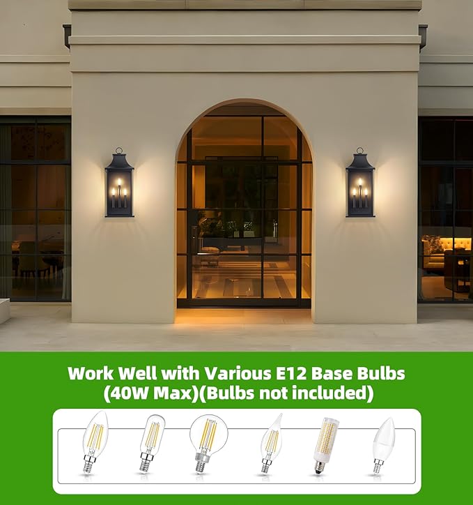 tewei 28'' Large Outdoor Wall Light, Porch Light Outdoor Wall Sconce Lantern, 3-Light Black Exterior Lighting Fixture Wall Mount, Outside Light for House Garage, 1-Pack