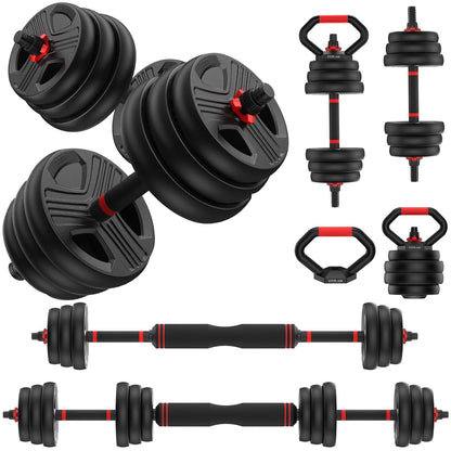 FITPLAM Adjustable dumbbell set, 45lbs Free Weights set with upgraded nut, 4 in 1 Weight Set Used as Kettlebells, Barbell, Push up Stand, Fitness Exercise for Home Gym Suitable Men/Women, BLACK