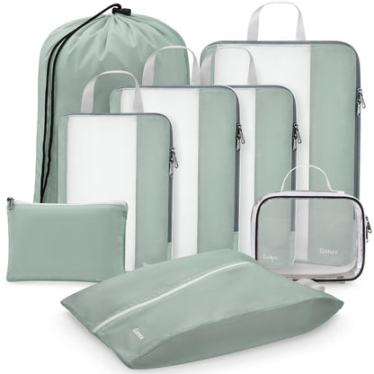 Gonex 8 Set Compression Packing Cubes for Travel Essentials, Expandable Mesh Organizer with Toiletry, Laundry, Shoe, Cable Bags for Suitcases, Gray