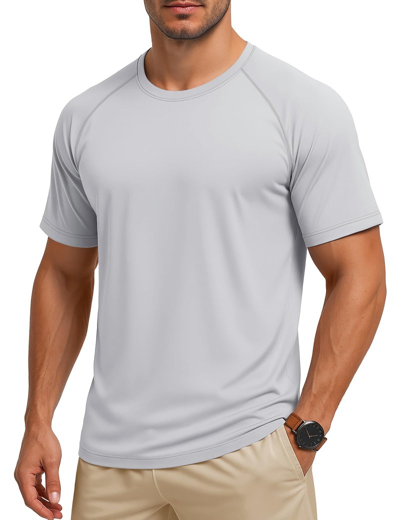 MAGCOMSEN Mens Sun Shirts Short Sleeve Rash Guard Quick Dry Lightweight T Shirt Gym Athletic Workout Top Light Gray, L