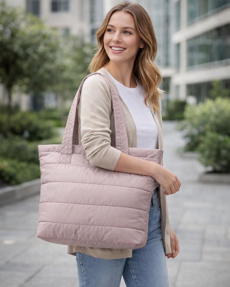 Reebok Womens Tote Bag - Lightweight Carry On Puffer Quilted Tote Bag for Travel Work Travel and Daily Essentials, Size One Size, Beatrice Latte