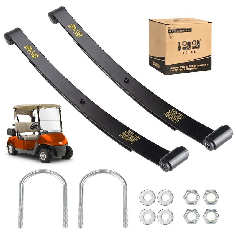 10L0L Heavy Duty Tapered Rear Leaf Springs Kit (2-Leaf) for EZGO RXV 2008-2013 - Includes Bushings, U-Bolts, Nuts, Sleeves - OEM 603498 604494
