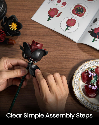 iATOM Halloween Black Burgundy Red Rose Bouquet Building Set, Compatible with Lego Flowers for Adults - Gothic Botanical Collection - Artificial Flowers Home Table Centerpieces Decor - IA1015
