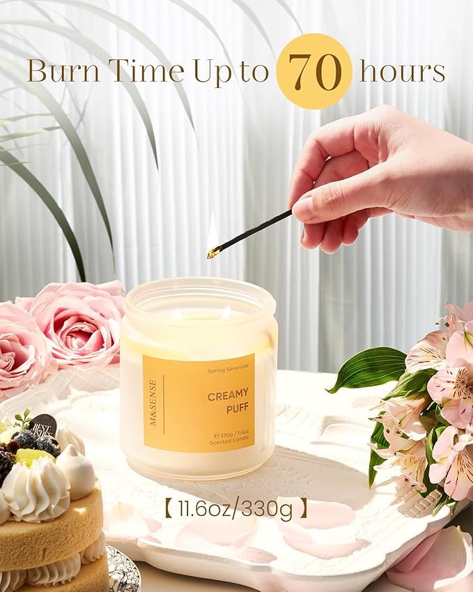 M&SENSE Creamy Gardenia Scented Candle, 11.6oz Natural Soy Wax Non Toxic Candle 70-Hour Burn Time, 2-Wick Aromatherapy Gifts for Home Decor & Housewarming