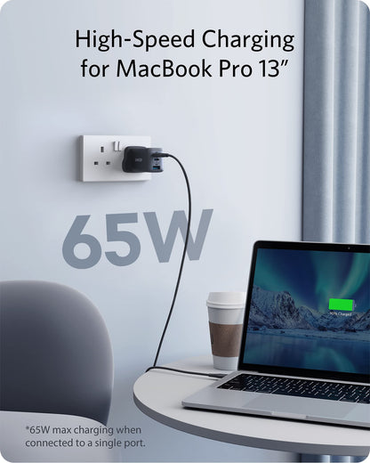 Anker USB C Charger (Nano II 65W), PPS 3-Port Fast Charger Plug for MacBook Pro/Air, iPad Pro, Galaxy S20, Dell XPS 13, Note 20/10+, iPhone 17/16/16 Pro, Steam Deck, and More