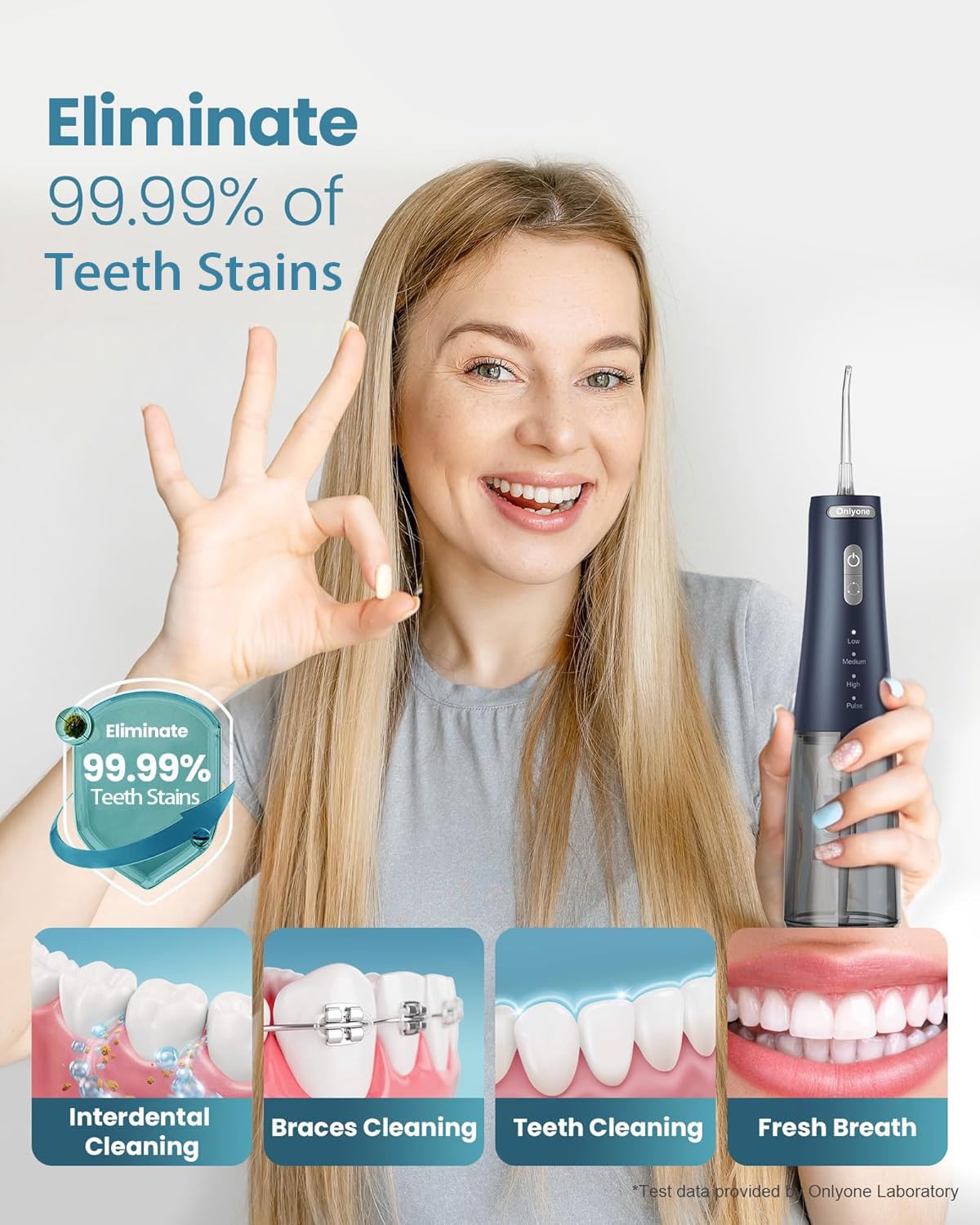 Onlyone Water Dental Flosser, 300ML Portable Oral Irrigator for Teeth, 4 Modes and 5 Jet Tips,Rechargeable Irrigation Cleaner,Electric Flossing Machine Power Flossers & Irrigator Accessories White