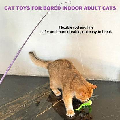11PCS Cat Wand Toy, Cat Interactive Toys for Indoor Cats, 2 Retractable Cat Wand, 7 Worm Cat Teaser Toys and 1 Plush Fish Cat Toy, Cat Feather Toys for Play Chase Exercise with Kitten, Extra 1 Line