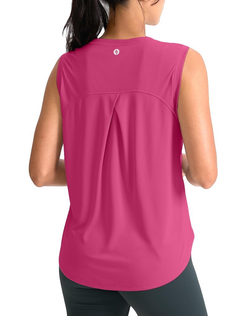 SANTINY Women's Sleeveless Workout Tops Breathable Lightweight Active Tennis Yoga Shirts Athletic Running Tank Tops for Women (Rose_XL)