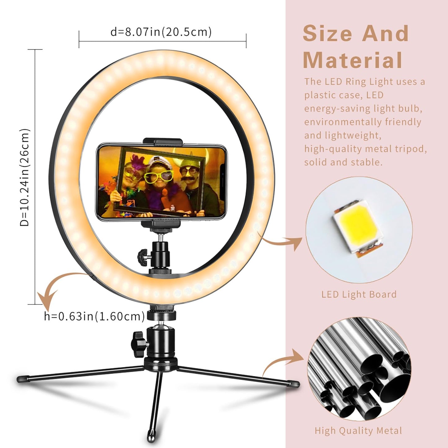 LED Dimmable Desk Makeup Ring Light 10" with Tripod Stand & Phone Holder for Live Streaming & YouTube Video,Photography, Shooting with 3 Light Modes & 10 Brightness Level