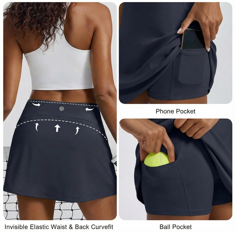 PINSPARK Womens Tennis Skirts Quick Dry Golf Skirt Lightweight Athletic Skorts Built in Short High Waisted Pickleball Skort, Dark Navy Medium