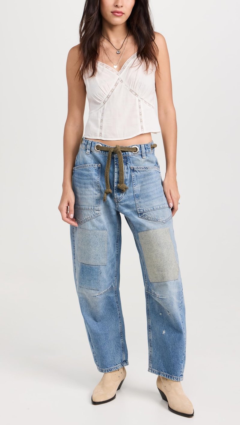 Free People Women's Moxie Pull-On Barrel Jeans, Truest Blue, 27