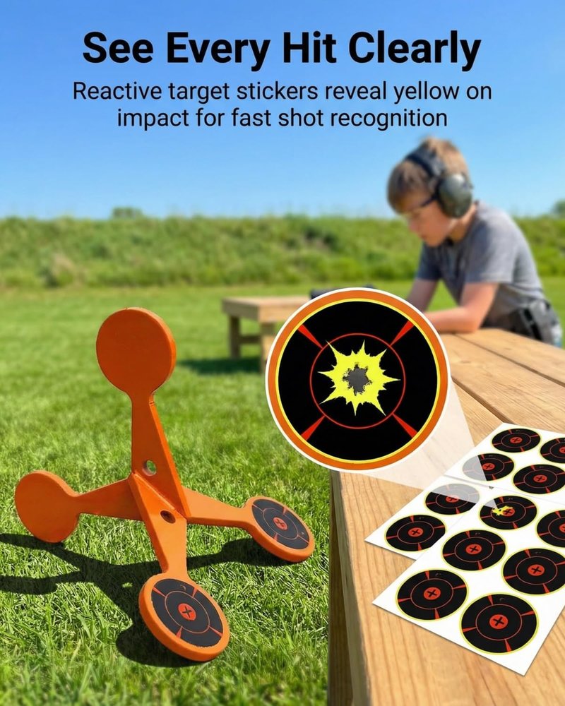 Spinning Shooting Target Thickened Flip Roller, Walking Flipping or Jumping Resetting Target with 10 Sheets of Splash Paper, Portable Metal Reactive Targets for Airsoft, Pellet Guns(2mm)