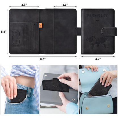 Eoehro Passport Holder for Travel Essentials, Passport Wallet Cover Case for Travel Must Haves Accessories,Passport Book Holders for Women and Men(black)