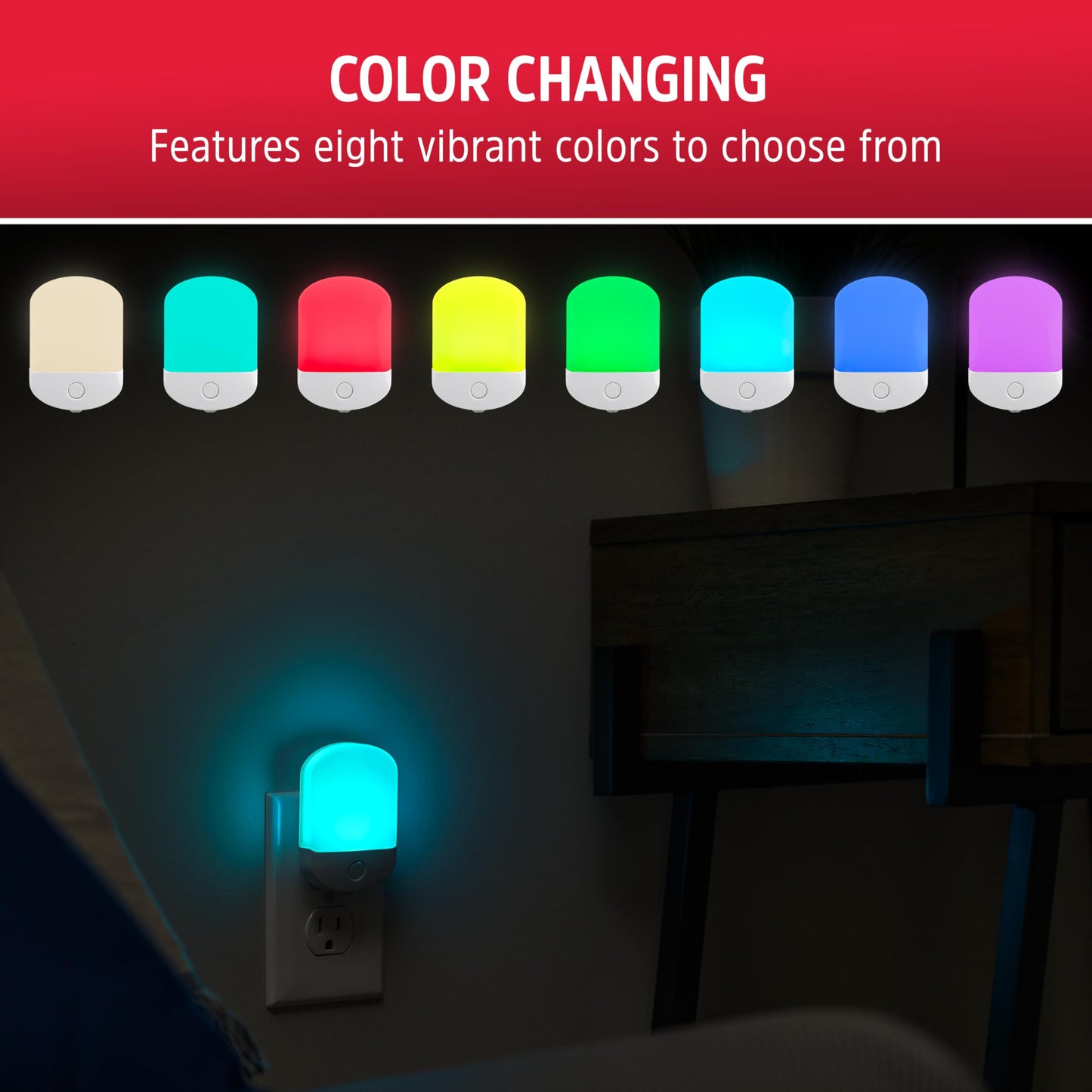 Energizer Night Light, Color Changing, Nightlight for Bedroom, Bathroom, Nursery, Hallway, Kitchen,White Base, 81567