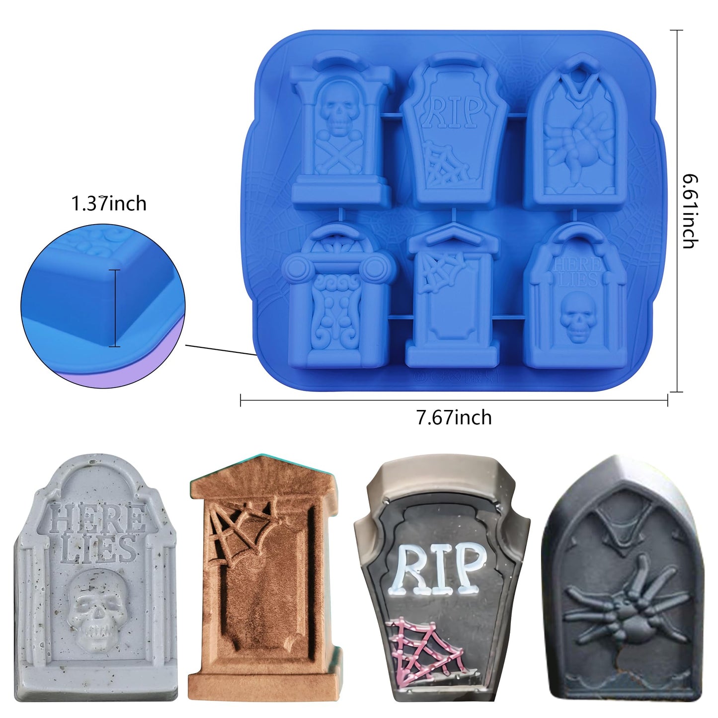 Sidosir 2PCS Halloween Tombstone Silicone Chocolate Candy Gummy Mold, Halloween Mold for Mousse Dessert, Halloween Themed Silicone Molds for Chocolate Cake (Halloween Gravestone)