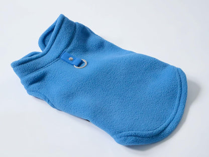 JACKO & CO - Fleece Vest Sweater with Leash Ring - Soft Lightweight Breathable for Puppies Small Medium Dogs, Kitten, Cats, Chihuahua - Warm for Fall/Autumn/Winter (Blue, XL (17-25lbs))