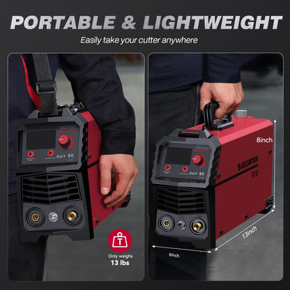 ARCCAPTAIN Plasma Cutter, [Large LED Display] 50Amps Cutter Machine with 110/220V Dual Voltage DC Inverter IGBT 1/2 Inch Clean Cut Post Flow and 2T/4T, for Beginners DIY