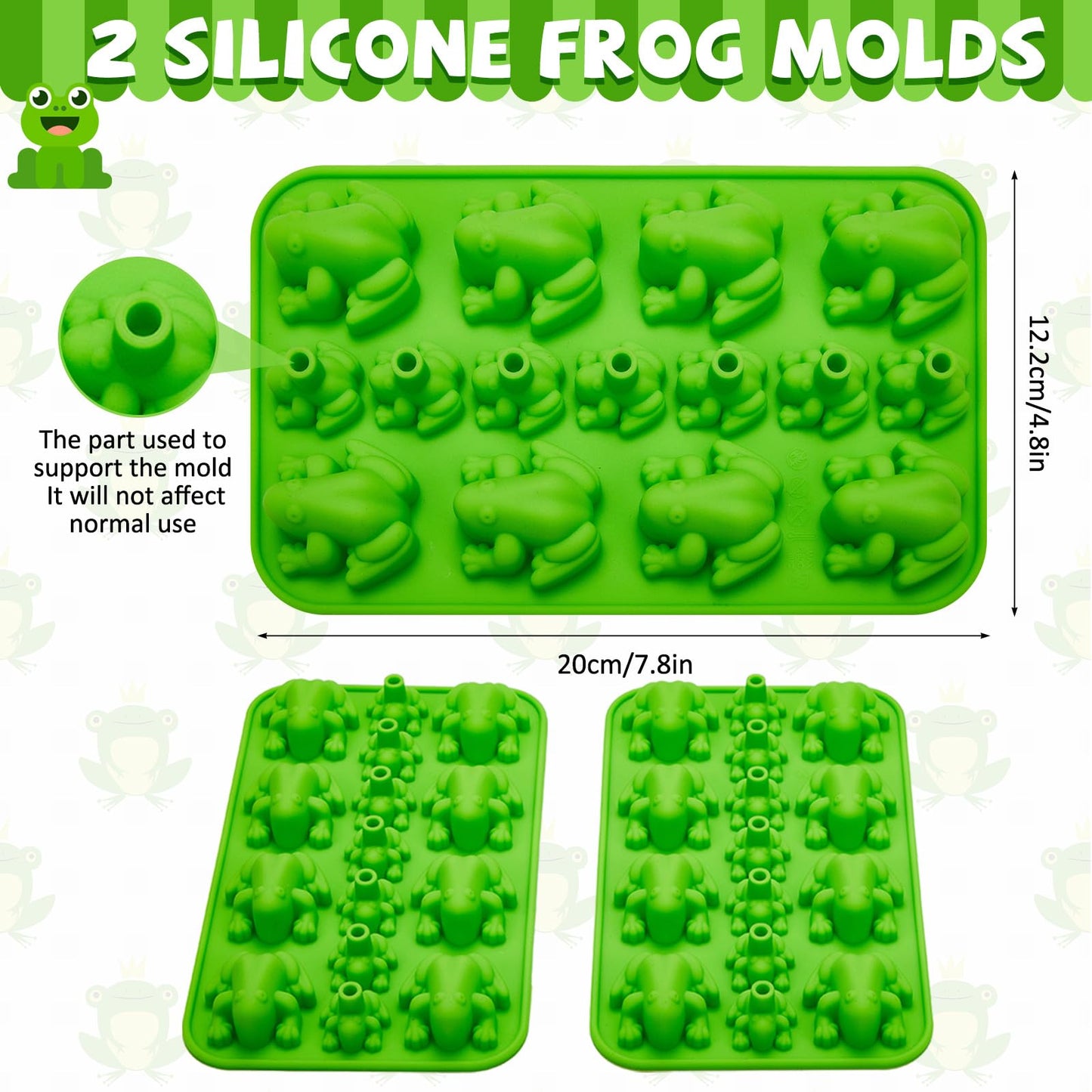 Tessco for you 2 Pieces Silicone Frog Chocolate Mold Halloween Candy Frog Shaped Passover Jelly Ice Tray Fun Gummy Animal Mold for Birthday Wizard Party Cake Decoration Kitchen Gift (Green)