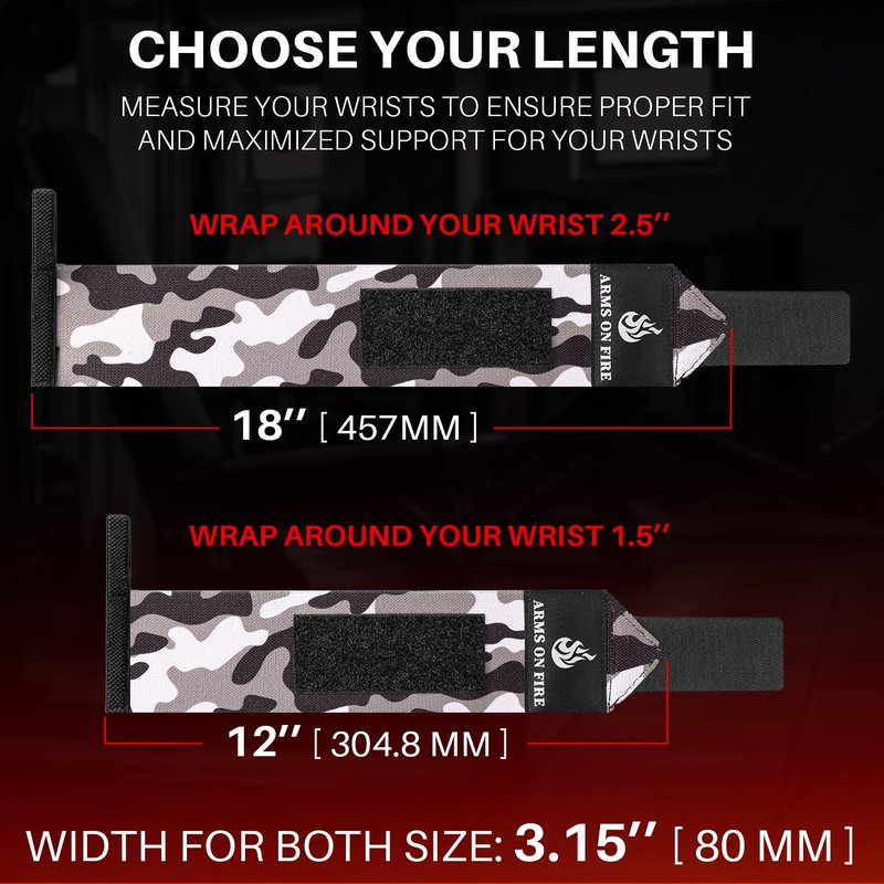 TECEUM Weightlifting Wrist Wraps with Thumb Loop – Black Camo – Arms on Fire – 12 inch – Heavy-Duty Workout Wrist Support & Protection – Ideal for Powerlifting, Strength Training, Bodybuilding