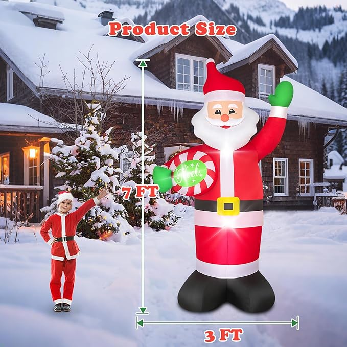 7 FT Christmas Inflatables Santa Claus Outdoor Decorations Blow Up Yard Santa Claus Holding a Plate with Built-in LEDs for Holiday Party Xmas Yard Garden Lawn Decor