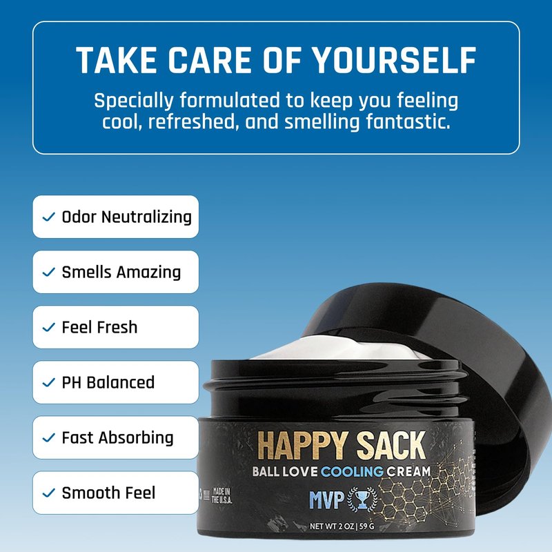 Derm Dude Happy Sack Ball Deodorant & Comfort Cream for Men | Anti-Chafing Sweat Defense, Odor Control, Aluminum-Free Deodorant & Hygiene Products for Men's Private Parts | MVP Scent, 2oz