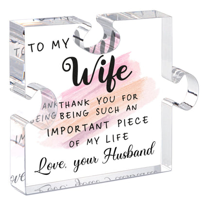LukieJac Gifts for Wife - Romantic Gifts for Her Acrylic Puzzle Piece Plaque for Wife Birthday, Wedding Anniversary, Valentines Day, Mothers Day Presents Home Desk Decor - 4.7 x 3.9 Inch