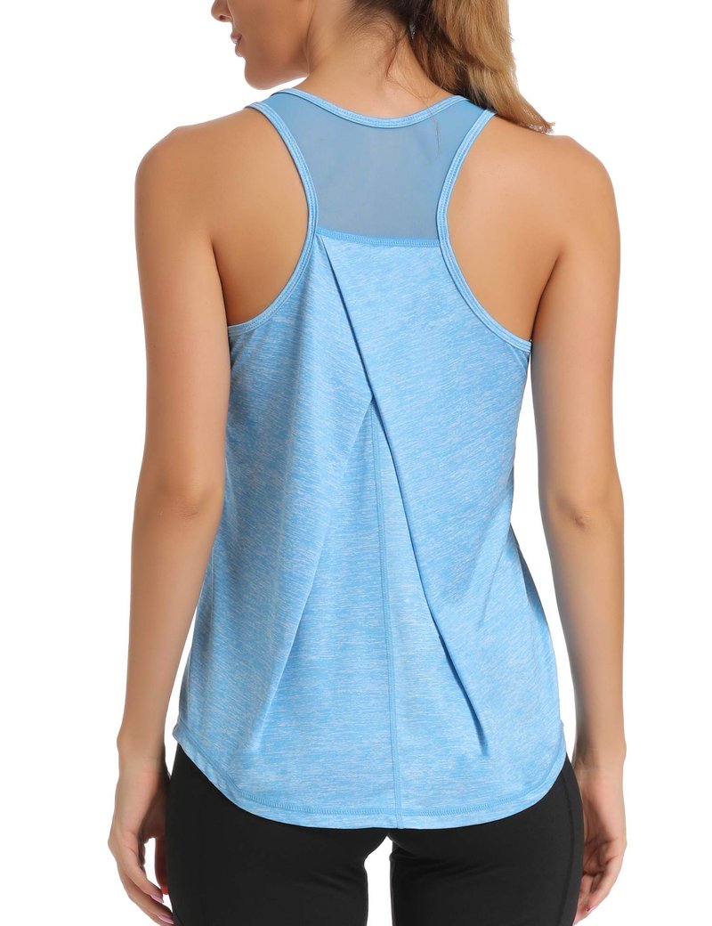 Aeuui Womens Workout Tops for Women Racerback Tank Tops Mesh Yoga Shirts Athletic Running Tank Tops Sleeveless Gym Clothes Blue