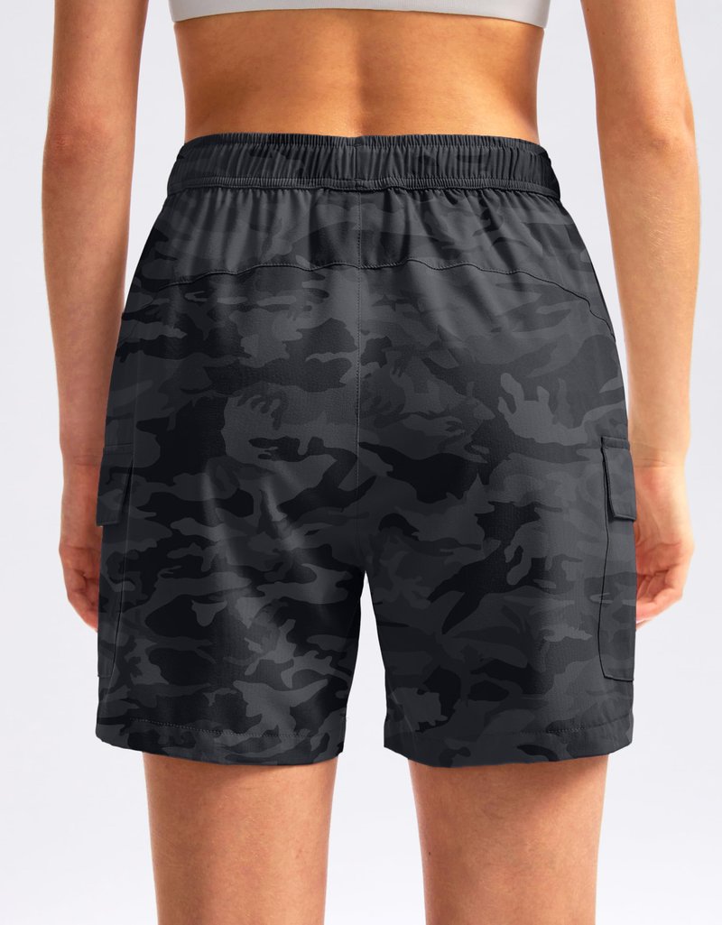 SANTINY Women's 5''/ 7''/9'' Hiking Cargo Shorts Quick Dry Lightweight Summer Shorts for Women Athletic Golf Zipper Pockets(GreyCamo_S)