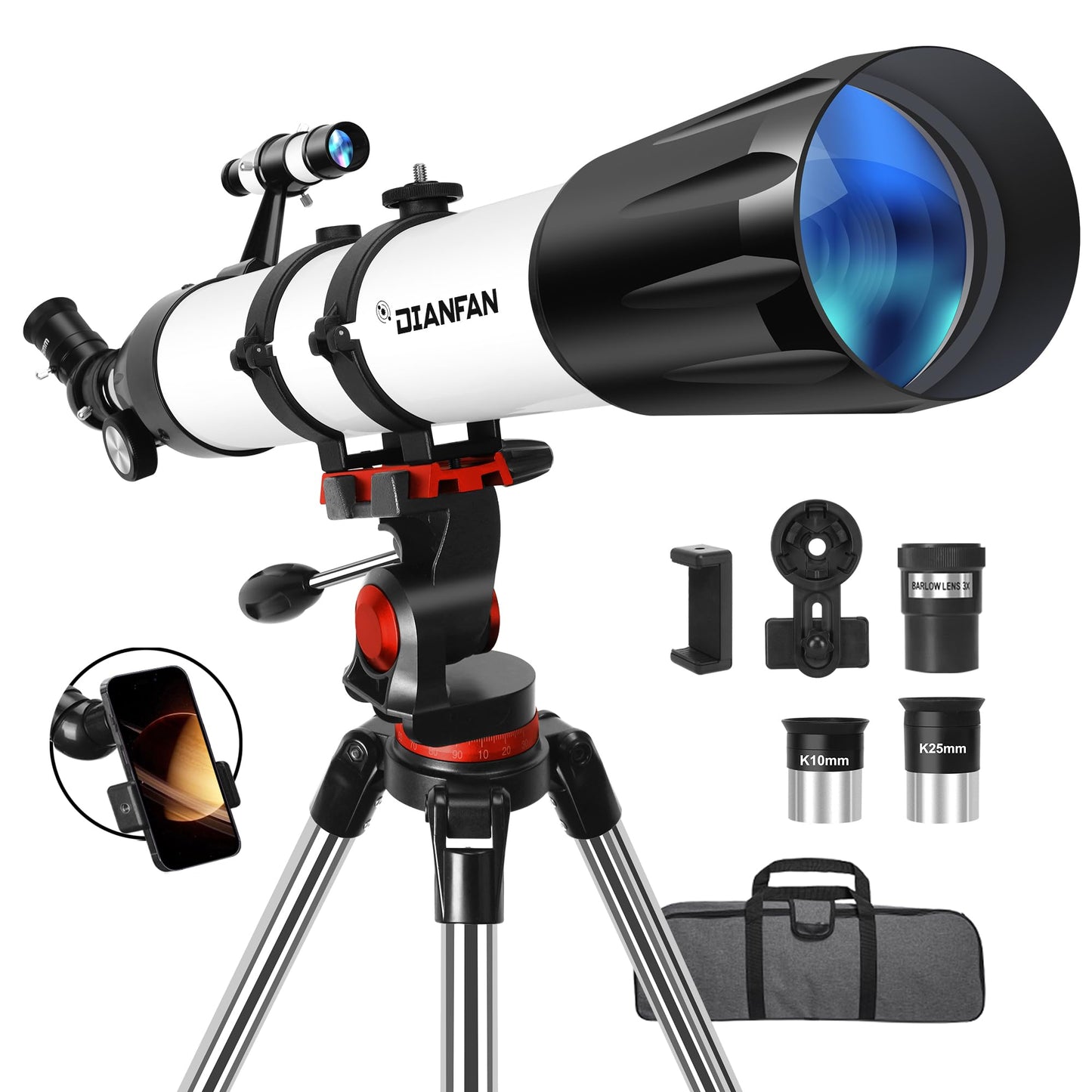 Dianfan Telescope,90mm Aperture 800mm Telescopes for Adults Astronomy,Portable Professional Refractor Telescope for Beginners,with Stainless Tripod & Phone Adapter,Carry Bag