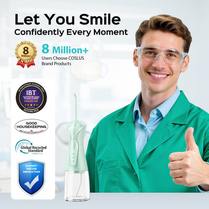 COSLUS Water Dental Flosser Pick for Teeth: 4 Modes Cordless Portable 300ML Larger Tank Water Teeth Cleaner IPX7 Waterproof Flossing Cleaning Picks for Home Travel Black C30(FC5360)