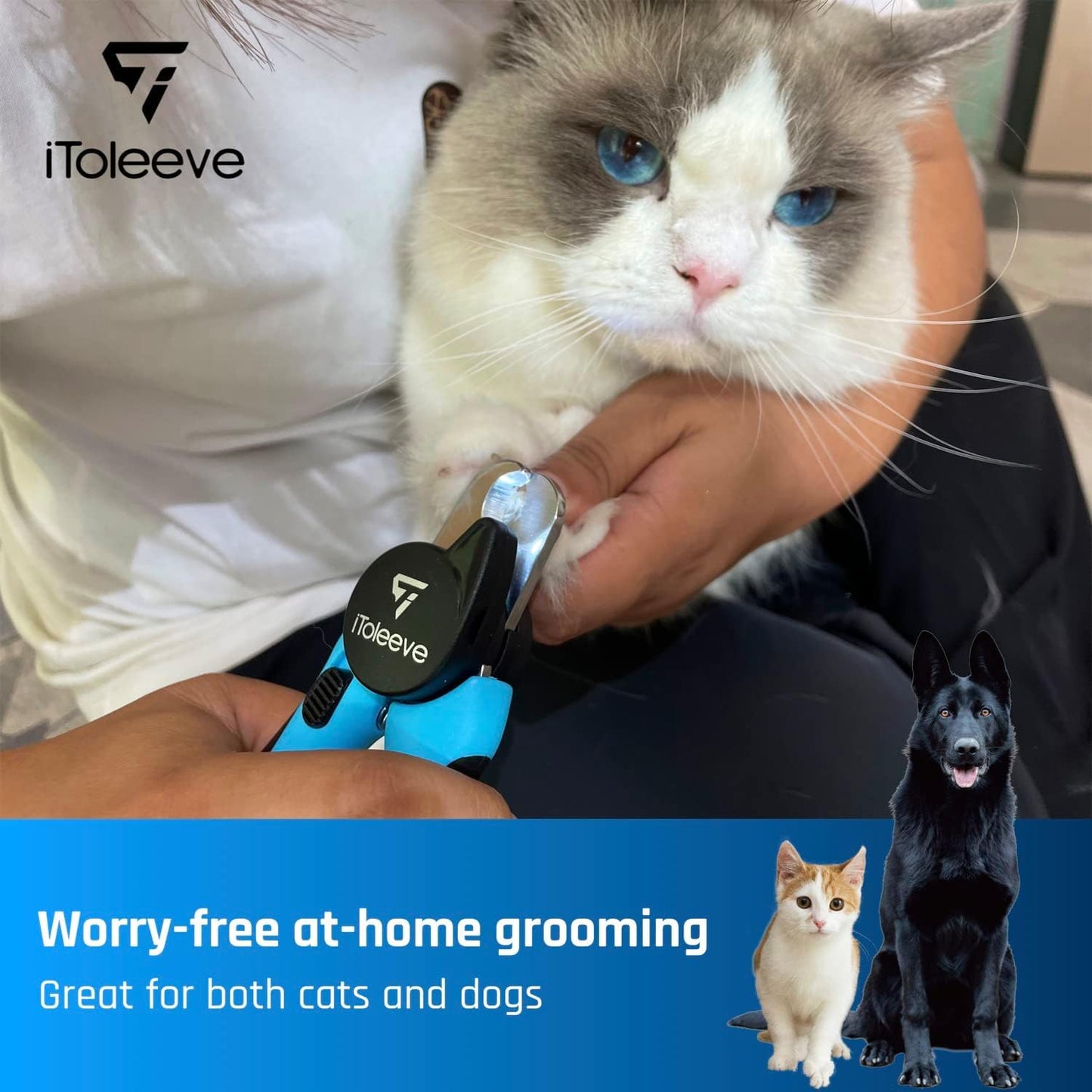 iToleeve LED Dog Nail Clipper with Light, Illuminates Nails or Bloodline for Safe and Easy Trimmers, Extra Sharp for Hard Claws, Quick Sensor, Safety Guard, Avoid Over Cutting Toenail, for Cat & Dog