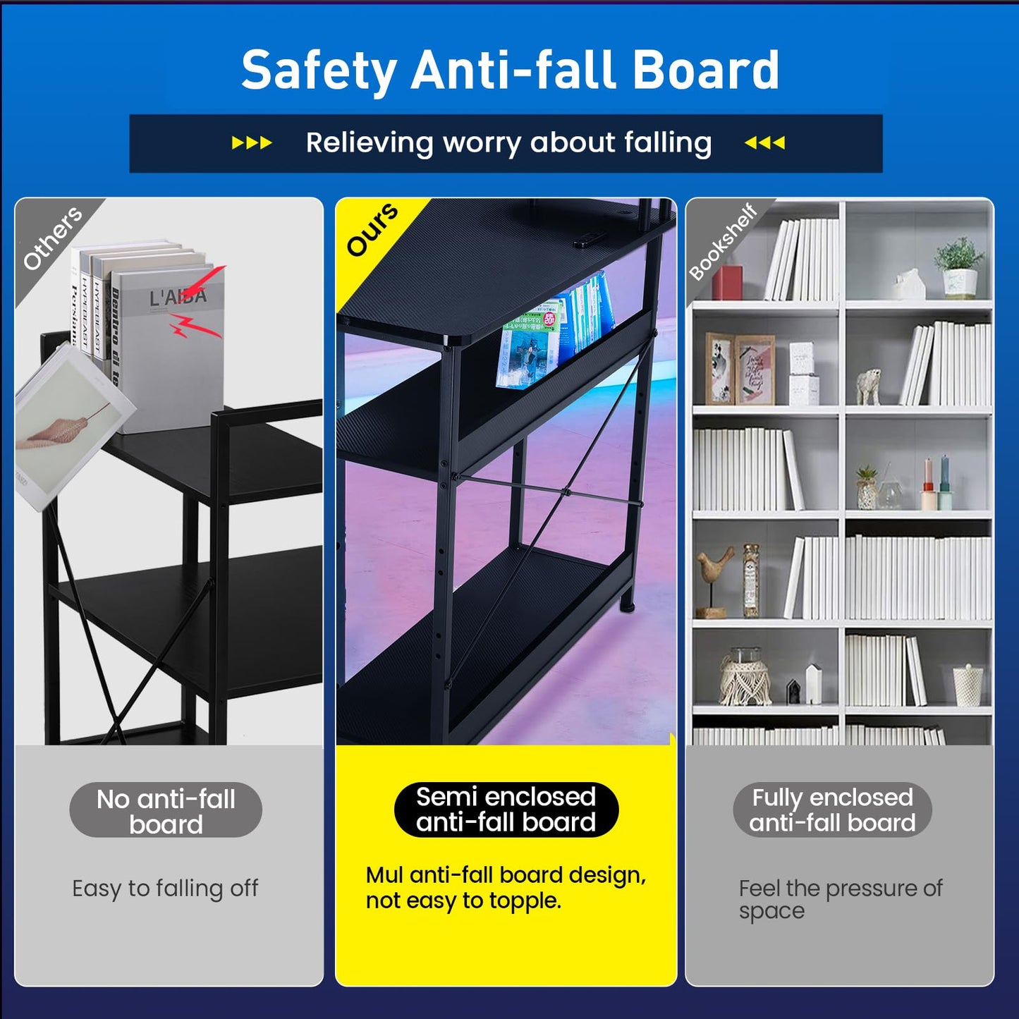 GTRACING Gaming Desk with Drawers, Carbon Fiber Style L Shaped Computer Desk Compatible with Monitor Arm Corner Desk Gaming Table for Home Office Desks, Easy to Assemble Adjustable Shelf Height