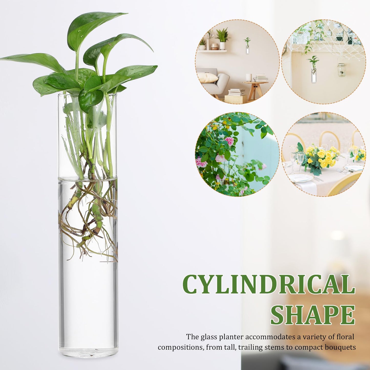 Healeved Wall Hanging Cylinder Glass Vase Set, 2pcs Large Tube Propagation Station for Indoor Plants, Modern Hydroponic Plant Holder, Decorative Terrarium Wall Planter